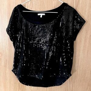 Evening Out Black Sequined Glittering Crop Top